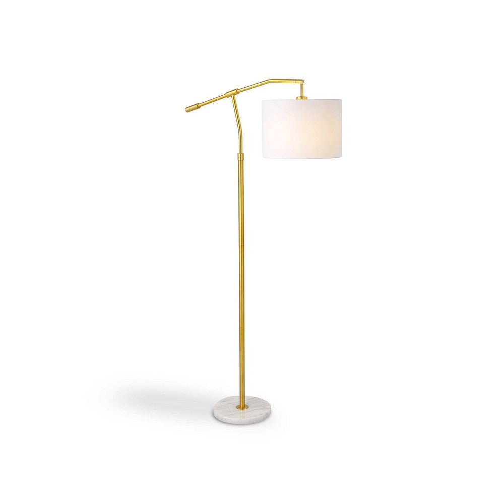Floor Lamp | Round Linen Shade | 61" Gold Metal & White Marble Base