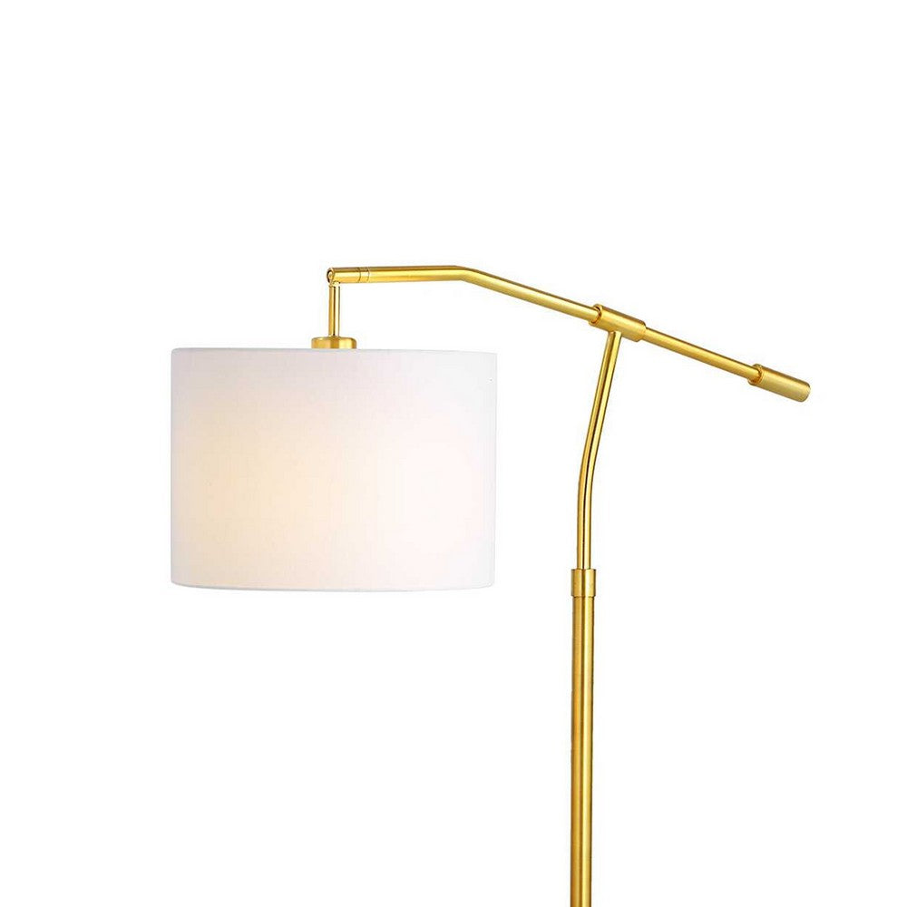 Floor Lamp | Round Linen Shade | 61" Gold Metal & White Marble Base