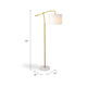 Floor Lamp | Round Linen Shade | 61" Gold Metal & White Marble Base