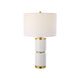 Table Lamp | Linen Drum Shade | Gold Accent White Ceramic Base | 26"