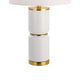Table Lamp | Linen Drum Shade | Gold Accent White Ceramic Base | 26"