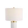 Table Lamp | Linen Drum Shade | Gold Accent White Ceramic Base | 26"