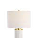 Table Lamp | Linen Drum Shade | Gold Accent White Ceramic Base | 26"