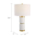 Table Lamp | Linen Drum Shade | Gold Accent White Ceramic Base | 26"