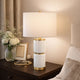 Table Lamp | Linen Drum Shade | Gold Accent White Ceramic Base | 26"