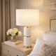 Table Lamp | Linen Drum Shade | Gold Accent White Ceramic Base | 26"