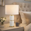Table Lamp | Linen Drum Shade | Gold Accent White Ceramic Base | 26"