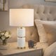 Table Lamp | Linen Drum Shade | Gold Accent White Ceramic Base | 26"