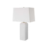 Table Lamp | Linen Shade | 3D Diamond Knob Gloss White Ceramic | 25"