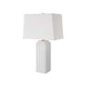 Table Lamp | Linen Shade | 3D Diamond Knob Gloss White Ceramic | 25"