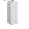 Table Lamp | Linen Shade | 3D Diamond Knob Gloss White Ceramic | 25"