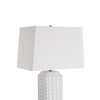 Table Lamp | Linen Shade | 3D Diamond Knob Gloss White Ceramic | 25"