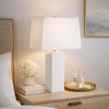 Table Lamp | Linen Shade | 3D Diamond Knob Gloss White Ceramic | 25"