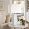 Table Lamp | Linen Shade | 3D Diamond Knob Gloss White Ceramic | 25"