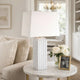 Table Lamp | Linen Shade | 3D Diamond Knob Gloss White Ceramic | 25"