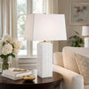 Table Lamp | Linen Shade | 3D Diamond Knob Gloss White Ceramic | 25"