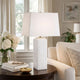 Table Lamp | Linen Shade | 3D Diamond Knob Gloss White Ceramic | 25"