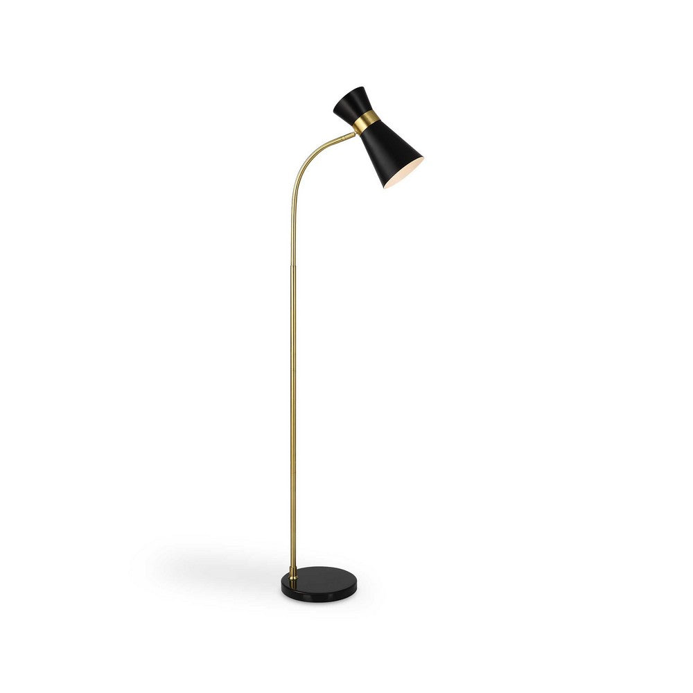 Kemy Floor Lamp w Pivoting Shade | Marble Base | Black & Gold | 62"