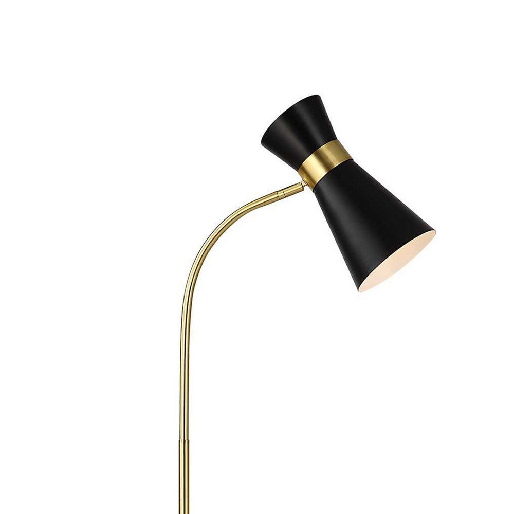 Kemy Floor Lamp w Pivoting Shade | Marble Base | Black & Gold | 62"