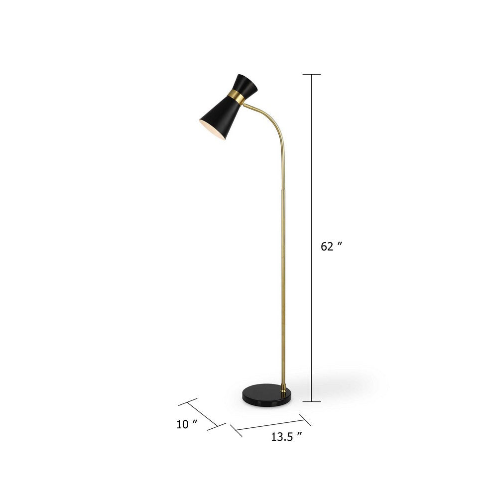 Kemy Floor Lamp w Pivoting Shade | Marble Base | Black & Gold | 62"