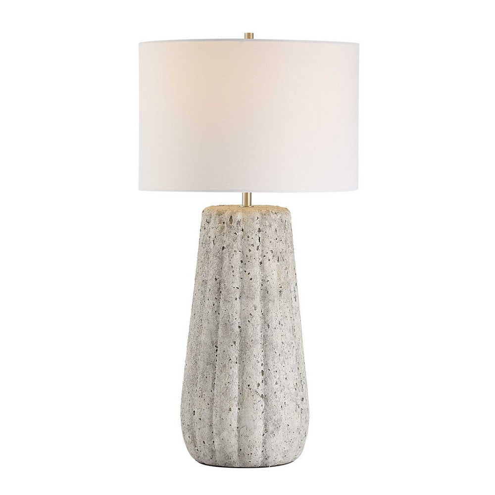Table Lamp | Weathered Stone Gray Ceramic | White Linen Shade 28"
