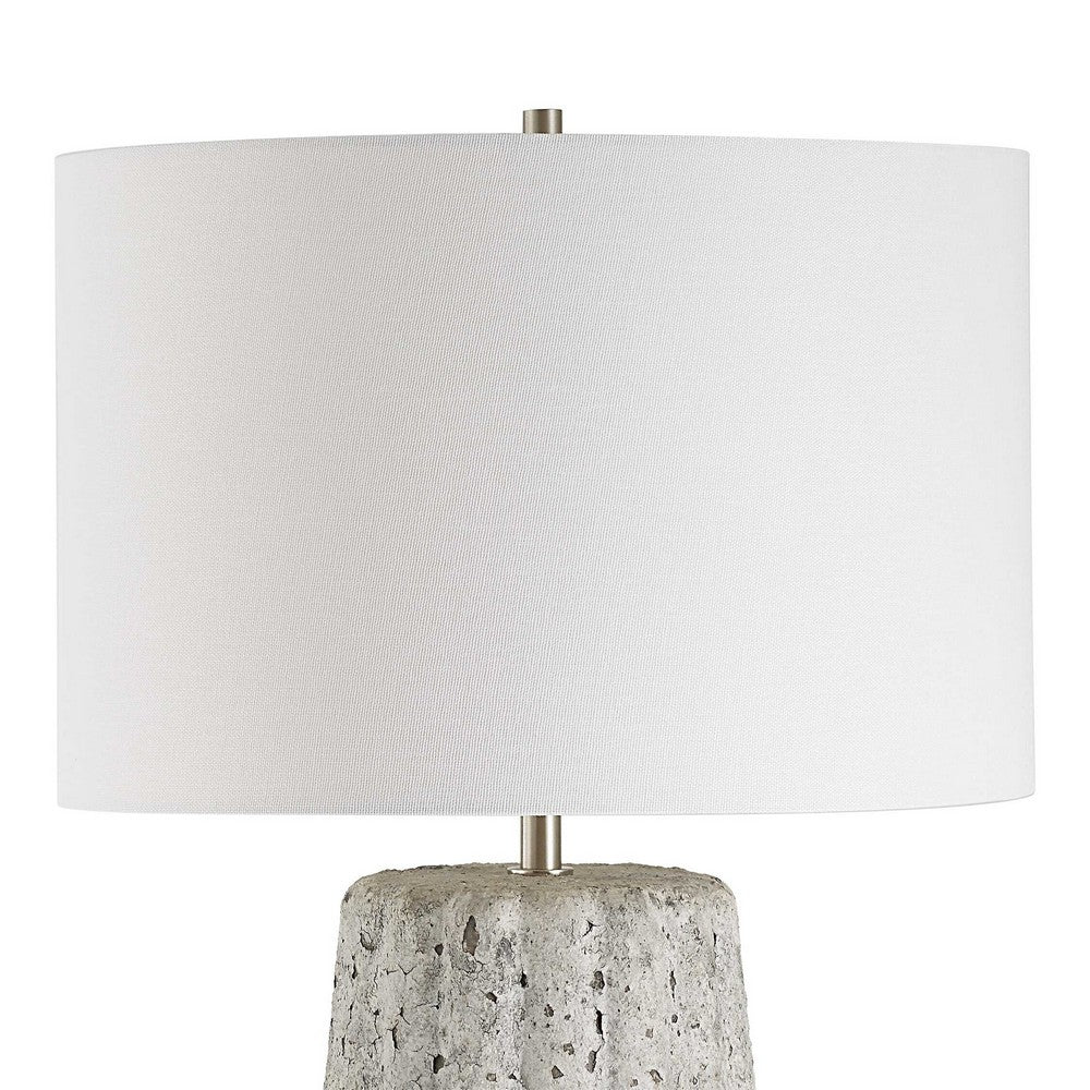 Table Lamp | Weathered Stone Gray Ceramic | White Linen Shade 28"