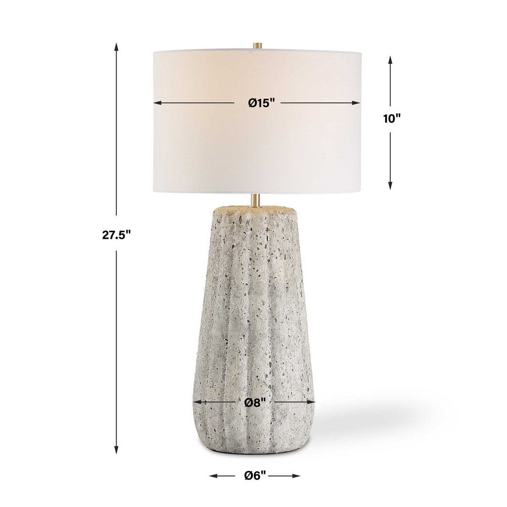 Table Lamp | Weathered Stone Gray Ceramic | White Linen Shade 28"