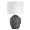 Table Lamp | Off White Linen Shade | Weathered Black Urn Body | 24"