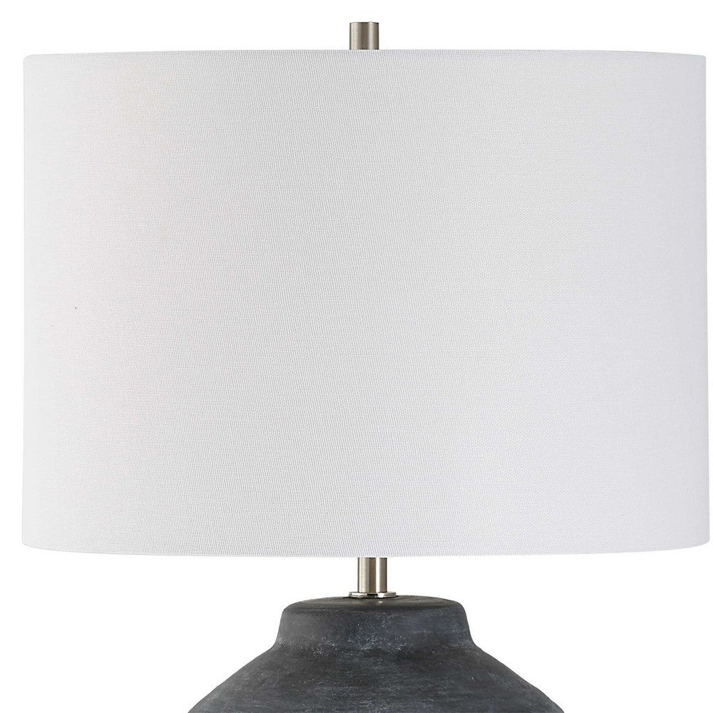 Table Lamp | Off White Linen Shade | Weathered Black Urn Body | 24"