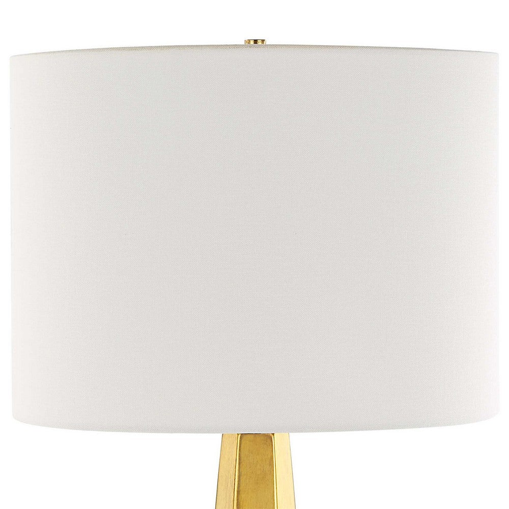 Table Lamp | White Linen Shade | Gold Ceramic Geometric Base | 28"