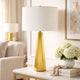 Table Lamp | White Linen Shade | Gold Ceramic Geometric Base | 28"
