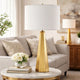 Table Lamp | White Linen Shade | Gold Ceramic Geometric Base | 28"