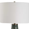 Table Lamp | White Linen Shade | Ribbed Ceramic Base | Blue Green 27"