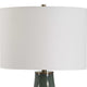 Table Lamp | White Linen Shade | Ribbed Ceramic Base | Blue Green 27"
