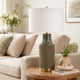 Table Lamp | White Linen Shade | Ribbed Ceramic Base | Blue Green 27"