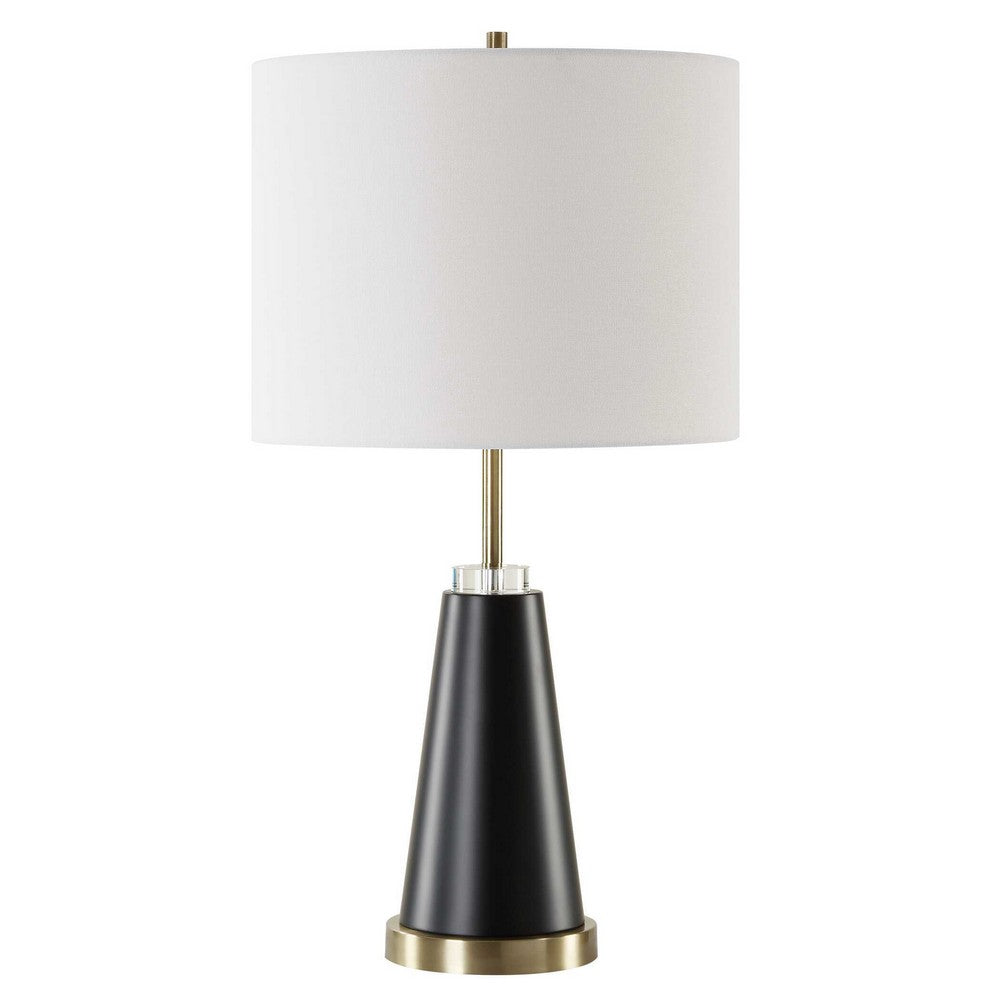 Gek Table Lamp | Off White Linen Shade | Black Tapered Base | 28"