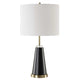 Gek Table Lamp | Off White Linen Shade | Black Tapered Base | 28"