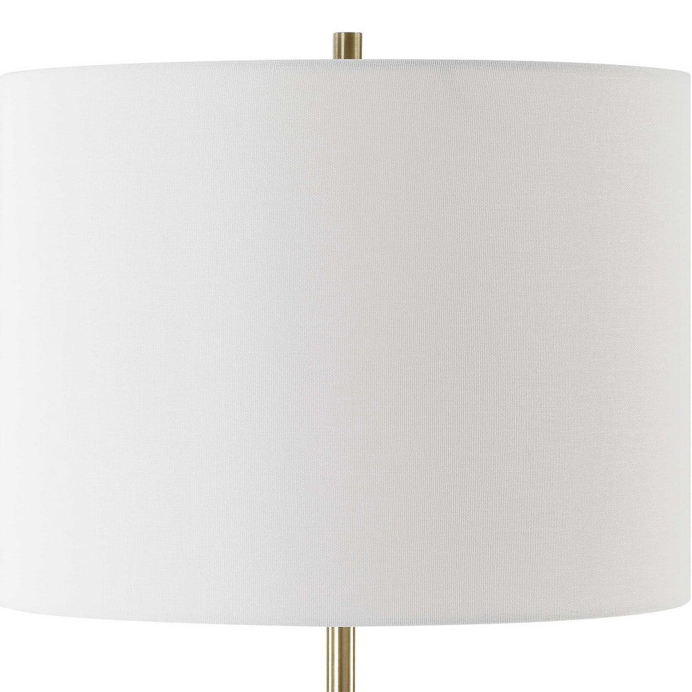 Gek Table Lamp | Off White Linen Shade | Black Tapered Base | 28"