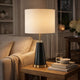 Gek Table Lamp | Off White Linen Shade | Black Tapered Base | 28"