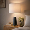 Gek Table Lamp | Off White Linen Shade | Black Tapered Base | 28"