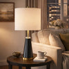 Gek Table Lamp | Off White Linen Shade | Black Tapered Base | 28"