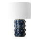 Table Lamp | 3D Raised Block Patterns | White Linen Shade | Blue 23"