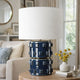 Table Lamp | 3D Raised Block Patterns | White Linen Shade | Blue 23"