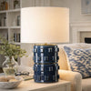 Table Lamp | 3D Raised Block Patterns | White Linen Shade | Blue 23"
