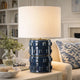 Table Lamp | 3D Raised Block Patterns | White Linen Shade | Blue 23"
