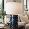 Table Lamp | 3D Raised Block Patterns | White Linen Shade | Blue 23"