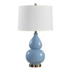 Roe Table Lamp | White Linen Shade | Blue Gourd Ceramic Body | 26"