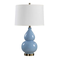 Roe Table Lamp | White Linen Shade | Blue Gourd Ceramic Body | 26"