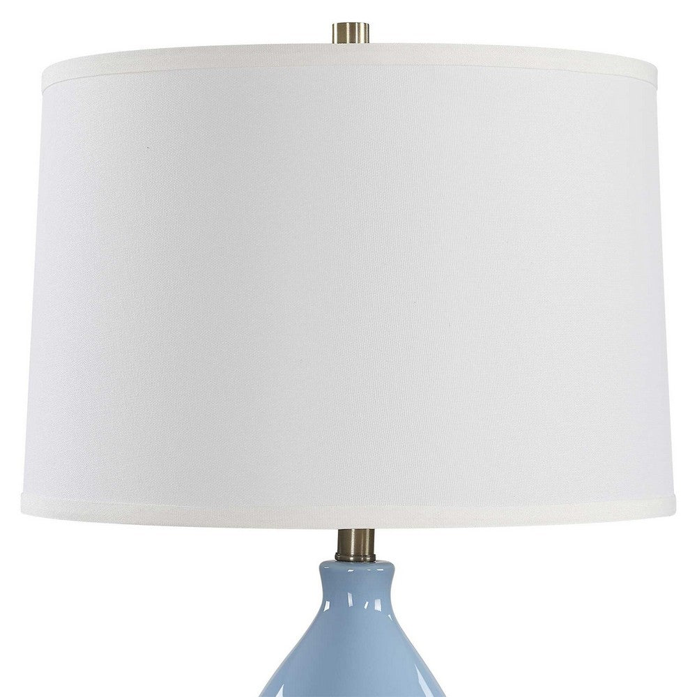 Roe Table Lamp | White Linen Shade | Blue Gourd Ceramic Body | 26"