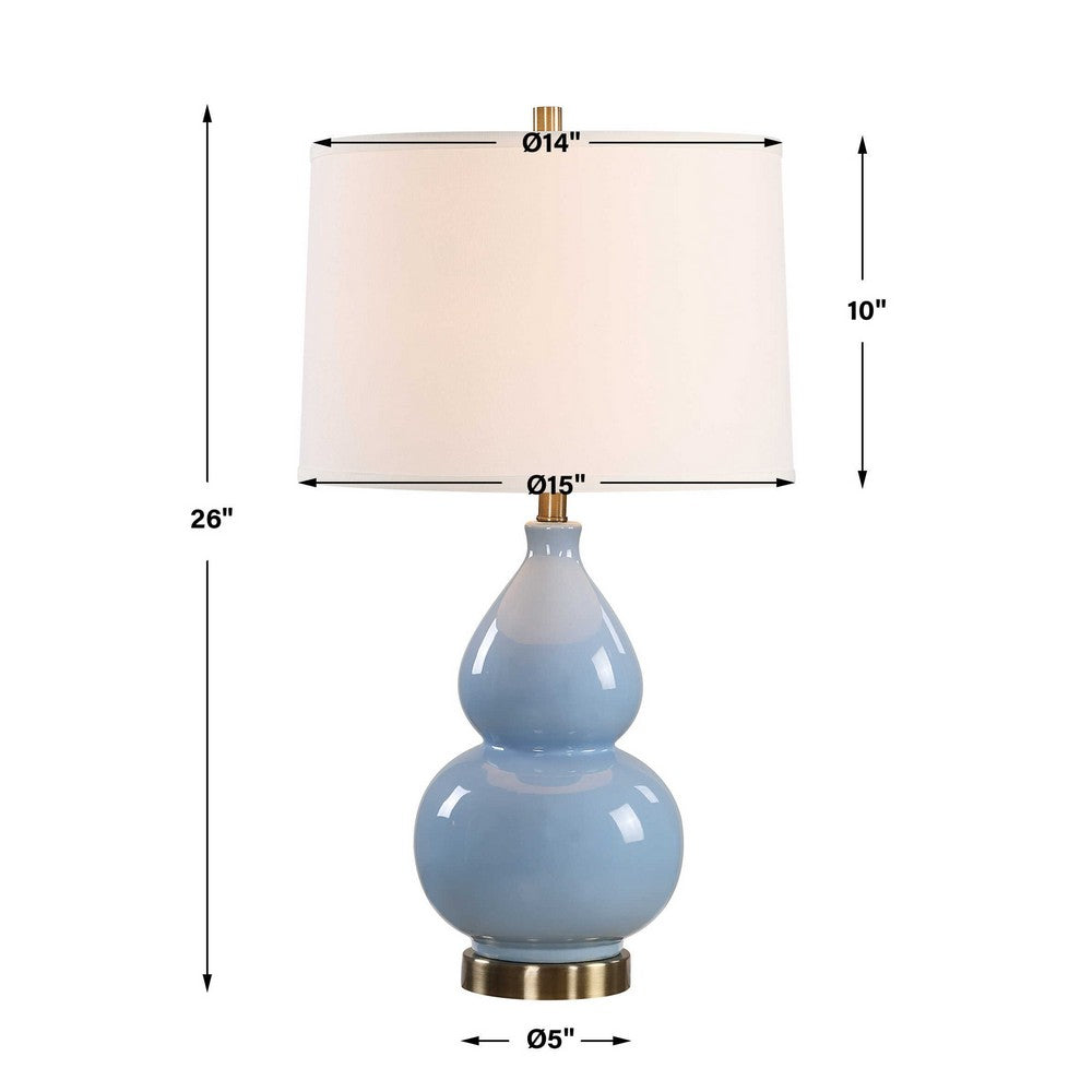 Roe Table Lamp | White Linen Shade | Blue Gourd Ceramic Body | 26"